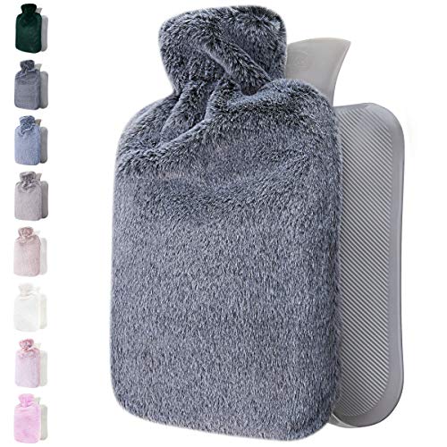 Hot Water Bottle with Soft Cover - 1.8L Large - Hot Water Bag for Pain Relief, Neck and Shoulders, Feet Warmer, Menstrual Cramps, Hot and Cold Therapy - Great Gift for Women and Girls (Dark Grey)