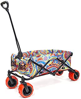 Creative Outdoor All-Terrain Collapsible Folding Wagon Cart for Kids | Beach Park Garden & Tailgate | Paisley Yellow