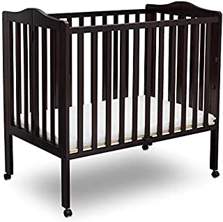 Delta Children Folding Portable Mini Baby Crib with 1.5-inch Mattress, Dark Chocolate