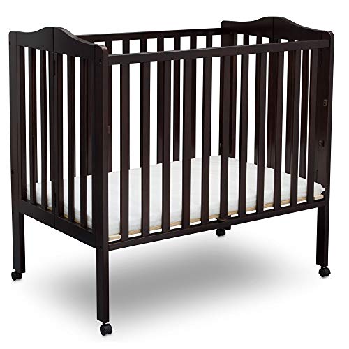 Delta Children Folding Portable Mini Baby Crib with 1.5-inch Mattress, Dark Chocolate