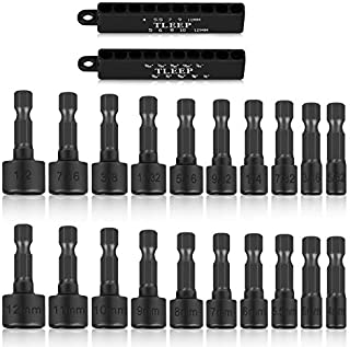 TLEEP 20 x Power Nut Driver Set for Impact Drill, 1/4 Hex Head Drill Bit Set SAE and Metric Screwdriver Socket Set, Chrome Vanadium Steel, Quick Change Chuck Socket Wrench Screw Impact Nutsetter