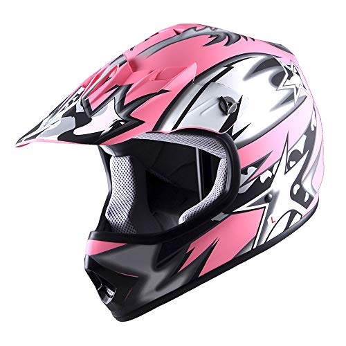 WOW Youth Kids Motocross BMX MX ATV Dirt Bike Helmet Star Matt Pink; Size M (51-52 cm 20.1/20.5 Inch)