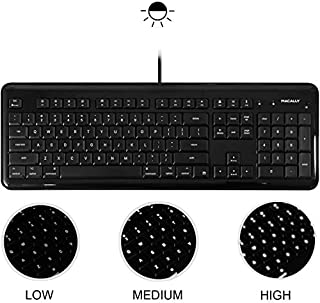 Macally Full Size USB Wired Backlit Keyboard for Apple Mac iMac Desktops Mac Mini, or MacBook Pro/Air Laptop Computers - White LEDs with 3 Level Brightness, Black