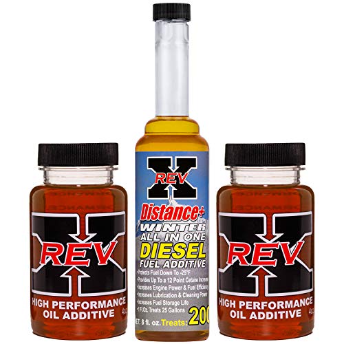 REV X Diesel Winter Oil & Fuel Treatment Kit - 4 oz Oil Treatment (2) + 8 oz Distance+ Winter