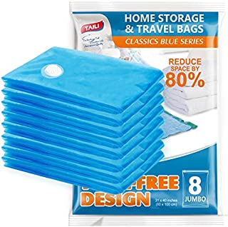 Vacuum Storage Bags Space Saver Bags Jumbo Vacuum Sealer Bags For Clothes King-size Bedding Comforter Duvets Quilts Pillows-No Pump No Cap 80% Space Saving Design-31x40in (Jumbo 8 Pack)