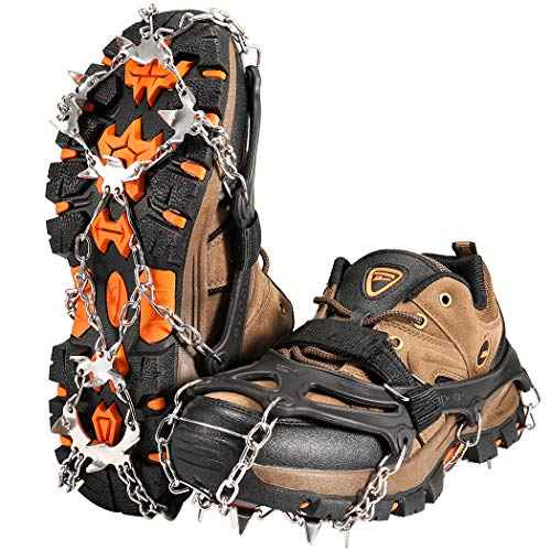 Ice Traction Cleats, ZOTO 19 Spikes Crampons for Hiking Boots Shoe Ice and Snow Grips Anti-Slip Stainless Micro Spikes for Hiking, Walking, Climbing, Jogging, Fishing, Running (L)