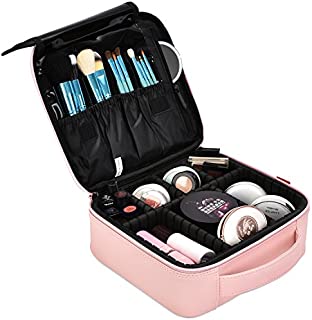 NiceEbag Makeup Bag Travel Cosmetic Bag for Women Cute Makeup Case Large Leather Cosmetic Train Case Organizer with Adjustable Dividers for Cosmetics Make Up Tools Toiletry Jewelry,Rose gold