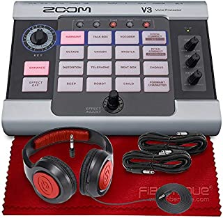 Zoom V3 Vocal Processor, Vocal Effects Pedal, 3-Part Harmony, Pitch Correction,16 Studio Grade Effects, Battery Powered, Accessory Kit for Streaming & Recording w/Studio Headphones, and Cables