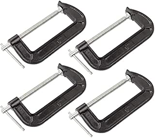 HNBun 4Piece 6inch C-Clamp, Malleable Iron Heavy Duty C-Clamp with Sliding Bar, 2-5/8-Inch Throat Depth Quick-Grip C Clamp for Woodworking, Welding, Automotive Repair, 6-Inch Jaw Opening