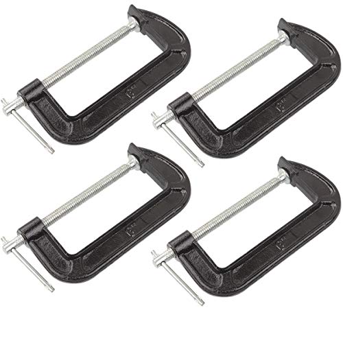 HNBun 4Piece 6inch C-Clamp, Malleable Iron Heavy Duty C-Clamp with Sliding Bar, 2-5/8-Inch Throat Depth Quick-Grip C Clamp for Woodworking, Welding, Automotive Repair, 6-Inch Jaw Opening