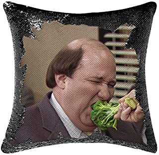 Jiamos The Office Merch Sequin Pillow Covers Kevin Malone Laughing Face Flip Mermaid Cushion Covers Funny White Elephant Gifts Merch for Christmas 16x16 inch,Black (Only Pillow Cover)