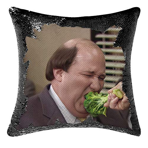 Jiamos The Office Merch Sequin Pillow Covers Kevin Malone Laughing Face Flip Mermaid Cushion Covers Funny White Elephant Gifts Merch for Christmas 16x16 inch,Black (Only Pillow Cover)