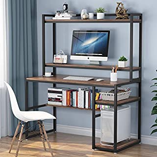 Tribesigns Computer Desk with Hutch and Shelves, 47 Inches Home Office Desk with Bookshelves and CPU Stand, Writing Desk PC Study Table Workstation for Small Spaces (Rustic Brown)