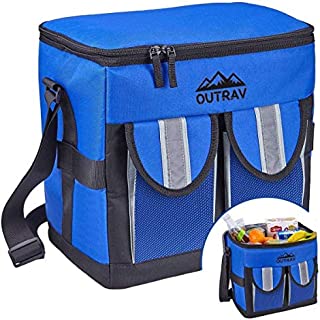 Blue Padded Insulated Cooler  30 Can Capacity - Soft Collapsible Leak Proof Tote for Camping, Picnics and Travel  Large Main Compartment, 2 Front Pouches, Handle and Shoulder Strap - Outrav