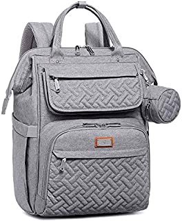 Diaper Bag Backpack, BabbleRoo Multifunction Large Baby Bags with Changing Pad & Stroller Straps & Pacifier Case, Unisex Stylish Travel Back Pack Nappy Changing Bag for Moms Dads, Gray