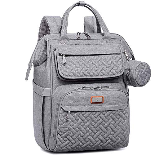 Diaper Bag Backpack, BabbleRoo Multifunction Large Baby Bags with Changing Pad & Stroller Straps & Pacifier Case, Unisex Stylish Travel Back Pack Nappy Changing Bag for Moms Dads, Gray