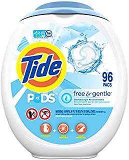 Tide PODS Free and Gentle, Laundry Detergent Soap PODS, HE, 96 Count - Unscented and Hypoallergenic for Sensitive Skin, Free and Clear of Dyes and Perfumes