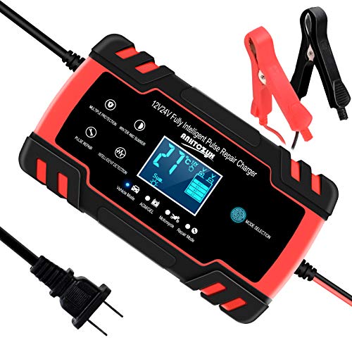 SUHU Car Battery Charger, 12V/8A 24V/4A Smart Automatic Battery Charger Automotive Trickle Charger for Car Truck Motorcycle Lawn Mower Boat Marine RV SUV ATV SLA Wet AGM Gel Cell Lead Acid Battery