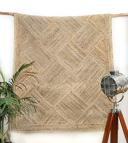 DINIJ Jute Area Rugs 5'x8' Handmade Braided Farmhouse Rug / Bedroom Rug Geometric Diamond Boho Classic Carpet