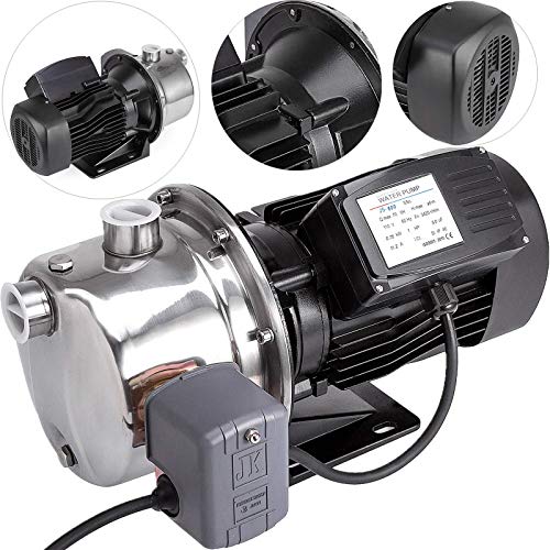 Happybuy Shallow Well Jet Pump with Pressure Switch 1HP Jet Water Pump 148 ft Stainless Steel Jet Pump to Supply Fresh Well Water to Residential Homes Farms Cabins