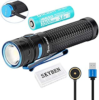 Olight Baton Pro 2000 Lumens High Performance Cool White LED 18650 Magnetic Rechargeable Side Switch LED Flashlight,with SKYBEN Battery Case