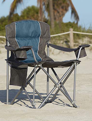 LivingXL 500-lb. Capacity Heavy-Duty Portable Oversized Chair, Collapsible Padded Arm Chair with Cup Holders and Lower Mesh Side Pocket, Blue