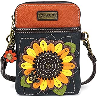 Chala Crossbody Cell Phone Purse - Women PU Leather Multicolor Handbag with Adjustable Strap - Sunflower Navy