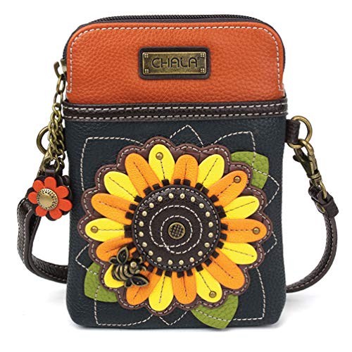 Chala Crossbody Cell Phone Purse - Women PU Leather Multicolor Handbag with Adjustable Strap - Sunflower Navy