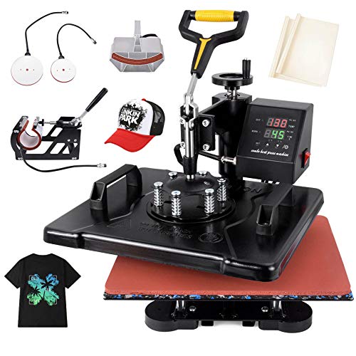 Seeutek Heat Press 5 in 1 Heat Press 12x15 inch Machine 360-Degree Swing Away Digital Sublimation Multifunction Combo for T Shirts Mugs Hat Plate Cap