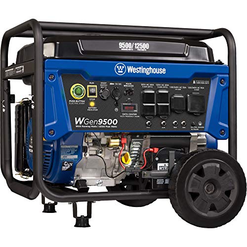 Westinghouse Outdoor Power Equipment WGen9500 Heavy Duty Portable Generator 9500 Rated 12500 Peak Watts, Gas Powered, Electric Start, Transfer Switch & RV Ready, CARB Compliant