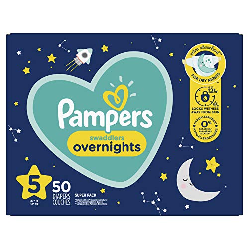 Diapers Size 5, 50 Count - Pampers Swaddlers Overnights Disposable Baby Diapers, Super Pack (Packaging May Vary)