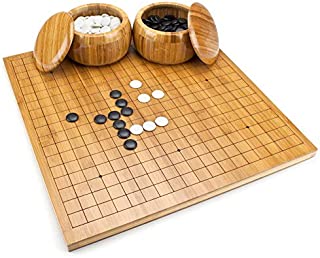 Brybelly Go Set with Reversible Bamboo Go Board | Measures 19x19 & 13x13 and Includes Bowls & Bakelite Stones | 2-Player - Classic Chinese Strategy Board Game