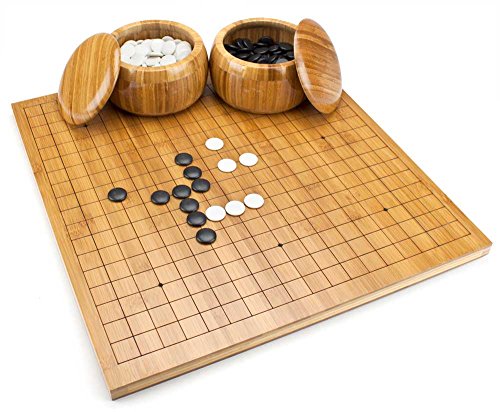 Brybelly Go Set with Reversible Bamboo Go Board | Measures 19x19 & 13x13 and Includes Bowls & Bakelite Stones | 2-Player - Classic Chinese Strategy Board Game