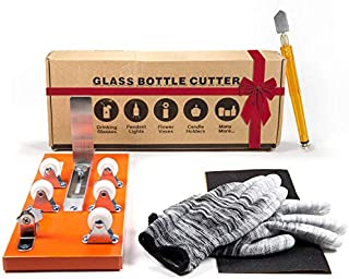 Bottle Cutter & Glass Cutter Bundle - DIY Machine for Cutting Wine, Beer, Liquor, Whiskey, Alcohol, Champagne, Water or Soda Round Bottles & Mason Jars to Craft Glasses - Accessories Tool Kit, Gloves