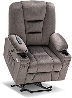 Mcombo Electric Power Lift Recliner Chair with Massage and Heat for Elderly, Extended Footrest, Hand Remote Control, Lumbar Pillow, Cup Holders, USB Ports, Fabric 7529 (Grey)