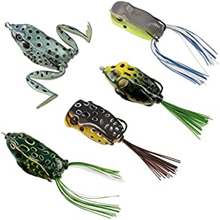 RUNCL Topwater Frog Lures, Soft Fishing Lure Kit with Tackle Box for Bass Pike Snakehead Dogfish Musky (Pack of 5)