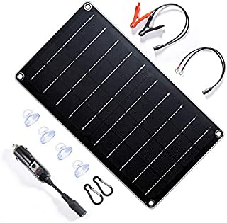 Topsolar 10 Watt 12 Volt Solar Panel Car Battery Charger 10W 12V Portable Solar Trickle Battery Maintainer with Cigarette Lighter Plug & Alligator Clip for Car Boat Motorcycle Tractor