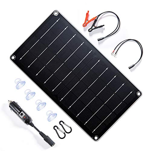 Topsolar 10 Watt 12 Volt Solar Panel Car Battery Charger 10W 12V Portable Solar Trickle Battery Maintainer with Cigarette Lighter Plug & Alligator Clip for Car Boat Motorcycle Tractor