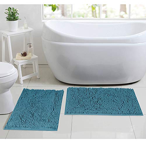 Chenille Microfiber Material Bath Rugs Chenille Floor Mat Ultra Soft Washable Bathroom Dry Fast Water Absorbent Bedroom Area Rugs Indoor Mats for Entryway, (Dark Teal 17