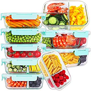 Bayco 9 Pack Glass Meal Prep Containers 3 & 2 & 1 Compartment, Glass Food Storage Containers with Lids, Airtight Glass Lunch Bento Boxes, BPA-Free & Leak Proof (9 lids & 9 Containers)