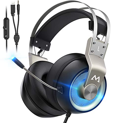 Mpow EG3 Pro Gaming Headset with 3D Surround Sound, PS4 Xbox One Headset with Noise Cancelling Mic, Gaming Chat Headset, Over-Ear Gaming Headphones for PC, Xbox 1, PS4, Nintendo Switch, Gold