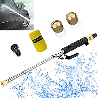 Portable Hydro Jet High Pressure Power Washer Gun Heavy Duty Metal Watering Wand Sprayer Universal Hose End with 2 Hose Nozzles for Outdoor Washings Garden Hose and Car Washing, Black