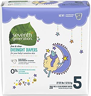 Seventh Generation Baby Free & Clear Overnight Diapers, Stage 5, 27-35lbs, 80 Count