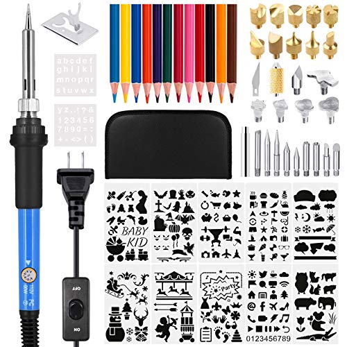 56 PCS Wood Burning Kit, Pyrography Pen Soldering Iron Wood Tool and DIY Creative Tools Wood Burner Soldering Pen for Embossing/Carving/Soldering & Pyrography