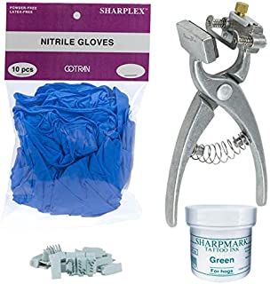 BOCCS Small Animal Complete Tattoo Kit with A-Z, Pliers, Nitrile Gloves, and Green Ink for Identification of Sheep, Pigs, Goats, Cats, Rabbits, Dogs