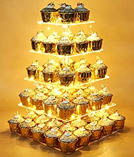 Vdomus Pastry Stand 5 Tier Acrylic Cupcake Display Stand with LED String Lights Dessert Tree Tower for Birthday / Wedding Party