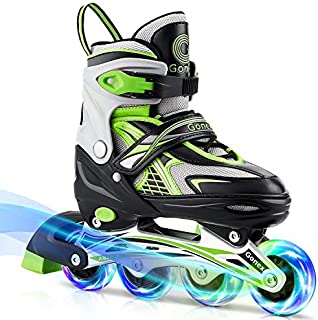 Gonex Inline Skates for Girls Boys Kids, Adjustable Skates Outdoor Blades Inline Roller Skates for Children Teens Women with Light Up Wheels for Indoor Outdoor Backyard Skating, Green M