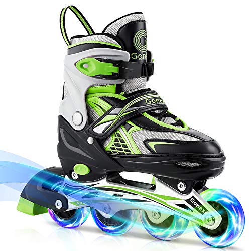 Gonex Inline Skates for Girls Boys Kids, Adjustable Skates Outdoor Blades Inline Roller Skates for Children Teens Women with Light Up Wheels for Indoor Outdoor Backyard Skating, Green M