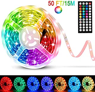 EVISWIY Christmas LED Strip Lights 50 ft for Bedroom with Remote 44 Key IR SMD Color Changing 5050 RGB Flexible LED Tape Lights Lighting for Ceiling Room Under Cabinet Bar Christmas