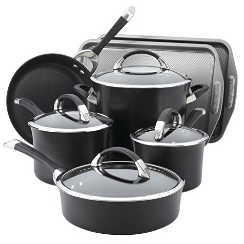 Circulon Symmetry Hard Anodized Nonstick Cookware Pots and Pans Set, 11-Piece w/Bakeware, Black